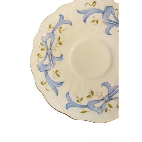Vintage Aynsley Bone China Saucer Blue Ribbons and Vines December Rose England - Picture 2 of 7